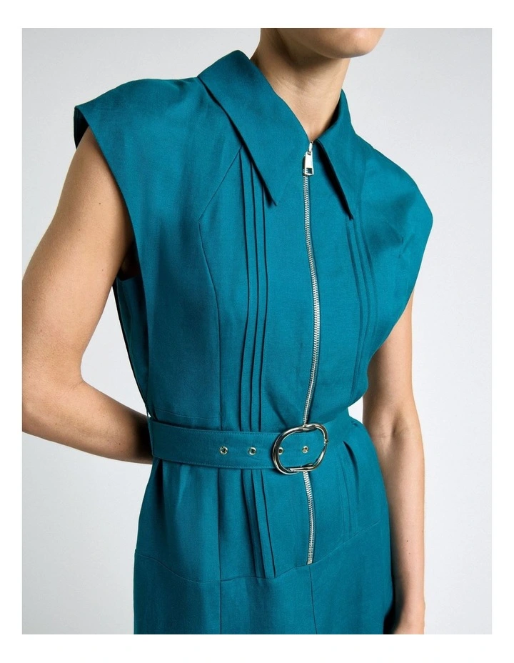 Peacock Linen Blend Pintuck Midi Dress image 4