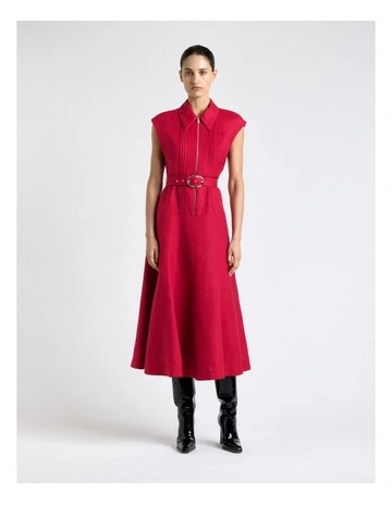Fuchsia Linen Blend Pintuck Midi Dress