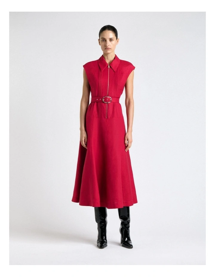 Fuchsia Linen Blend Pintuck Midi Dress image 1