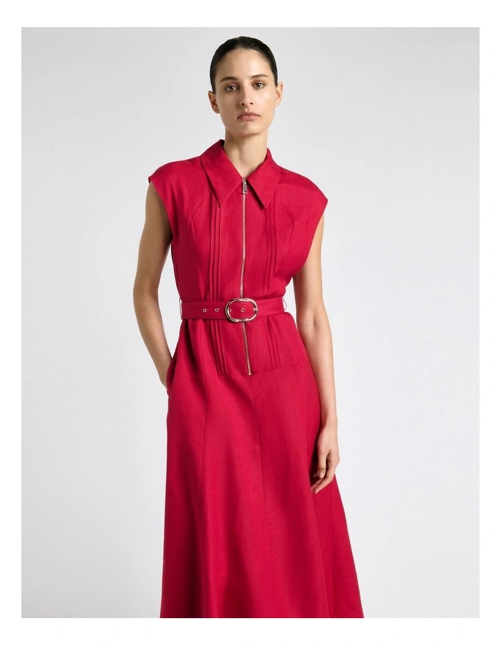Fuchsia Linen Blend Pintuck Midi Dress image 3