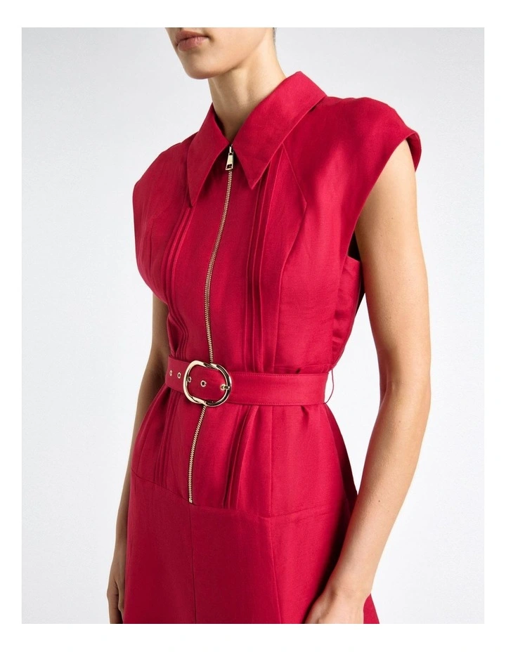 Fuchsia Linen Blend Pintuck Midi Dress image 4