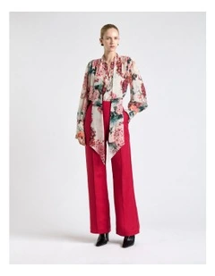 Linen Blend Piped Straight Leg Pant in Fuchsia