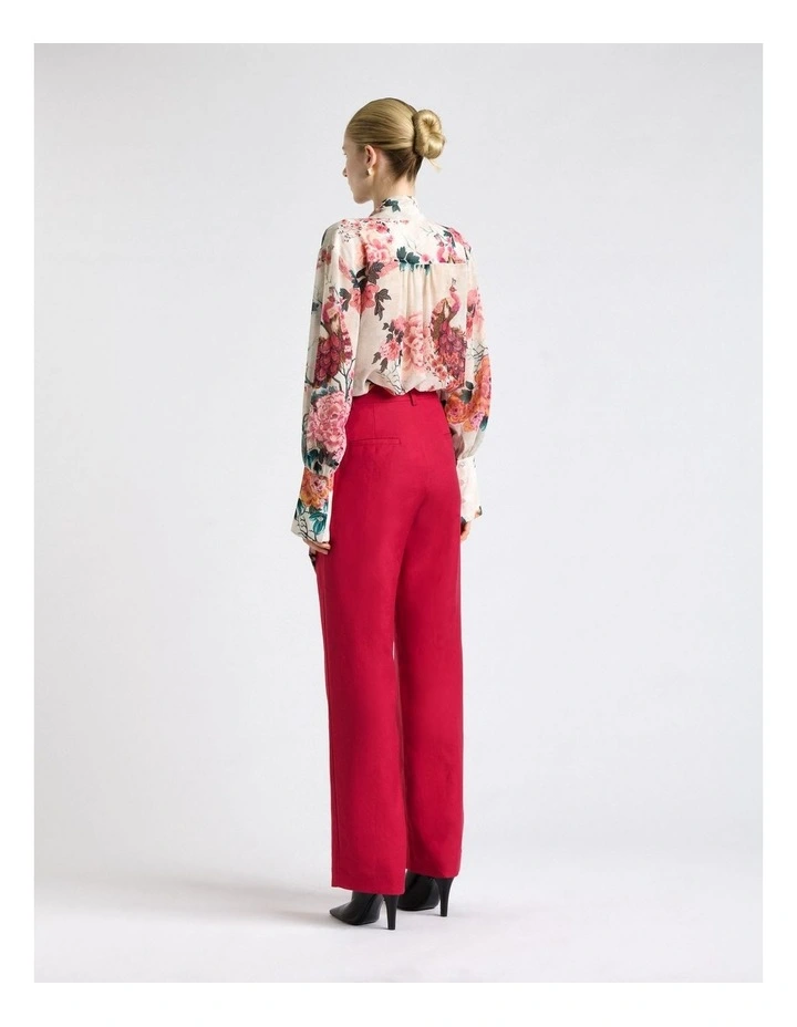 Linen Blend Piped Straight Leg Pant in Fuchsia image 2