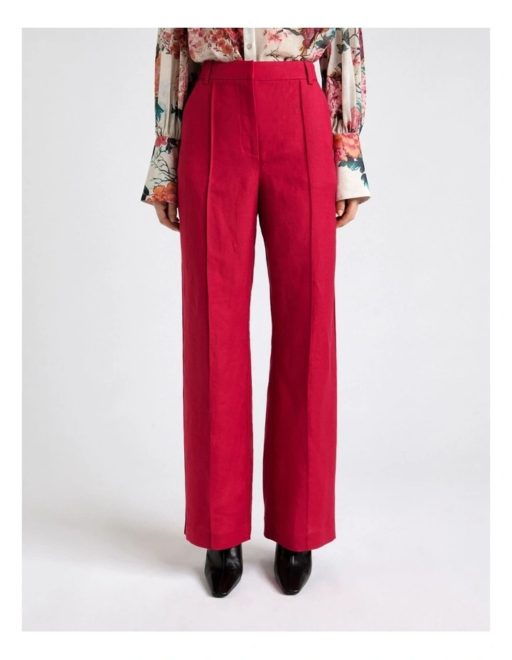 Linen Blend Piped Straight Leg Pant in Fuchsia image 3