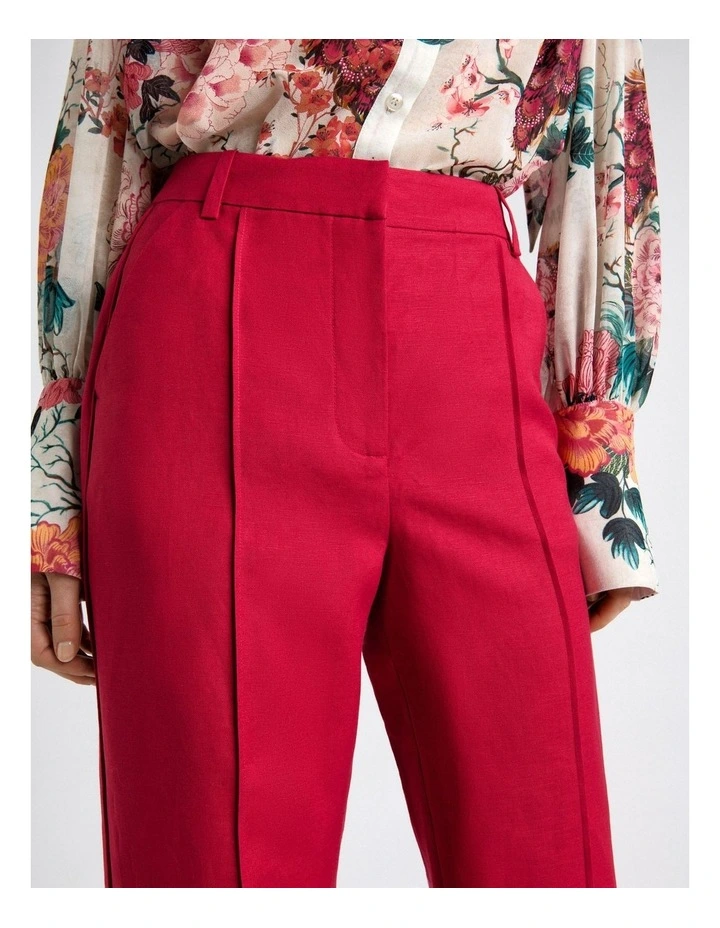 Linen Blend Piped Straight Leg Pant in Fuchsia image 4