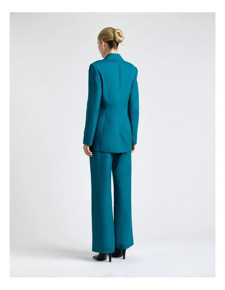 Peacock Linen Blend Piped Blazer in Blue image 2