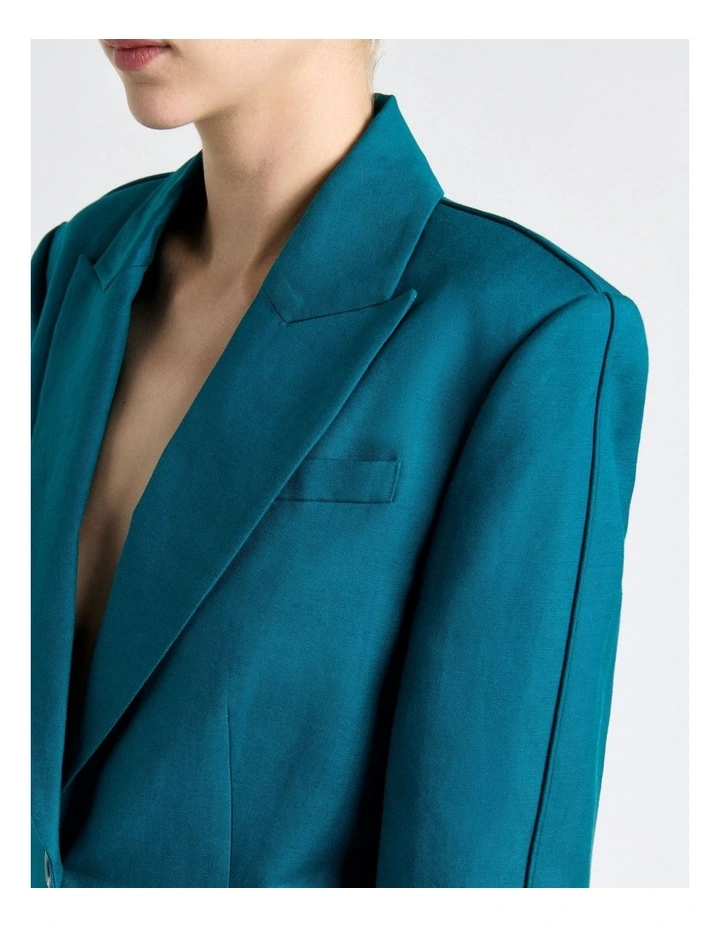 Peacock Linen Blend Piped Blazer in Blue image 4
