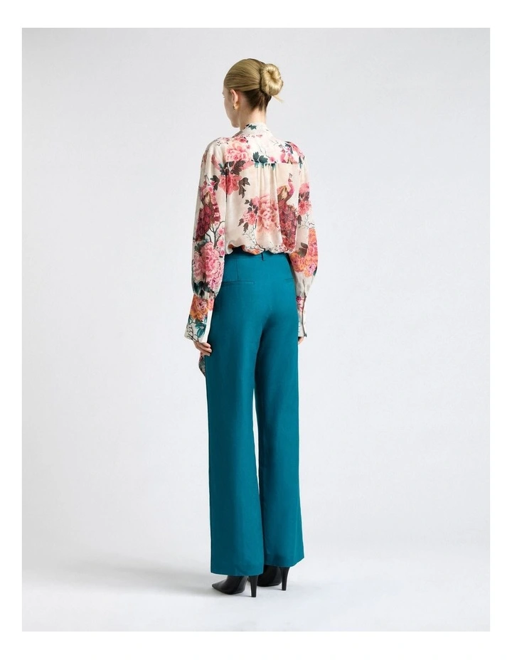 Linen Blend Piped Straight Leg Pant in Peacock image 2