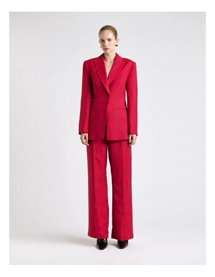 Fuchsia Linen Blend Piped Blazer in Pink image 1