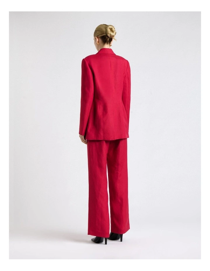 Fuchsia Linen Blend Piped Blazer in Pink image 2