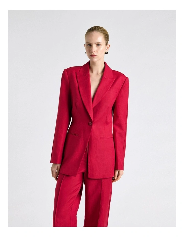 Fuchsia Linen Blend Piped Blazer in Pink image 3