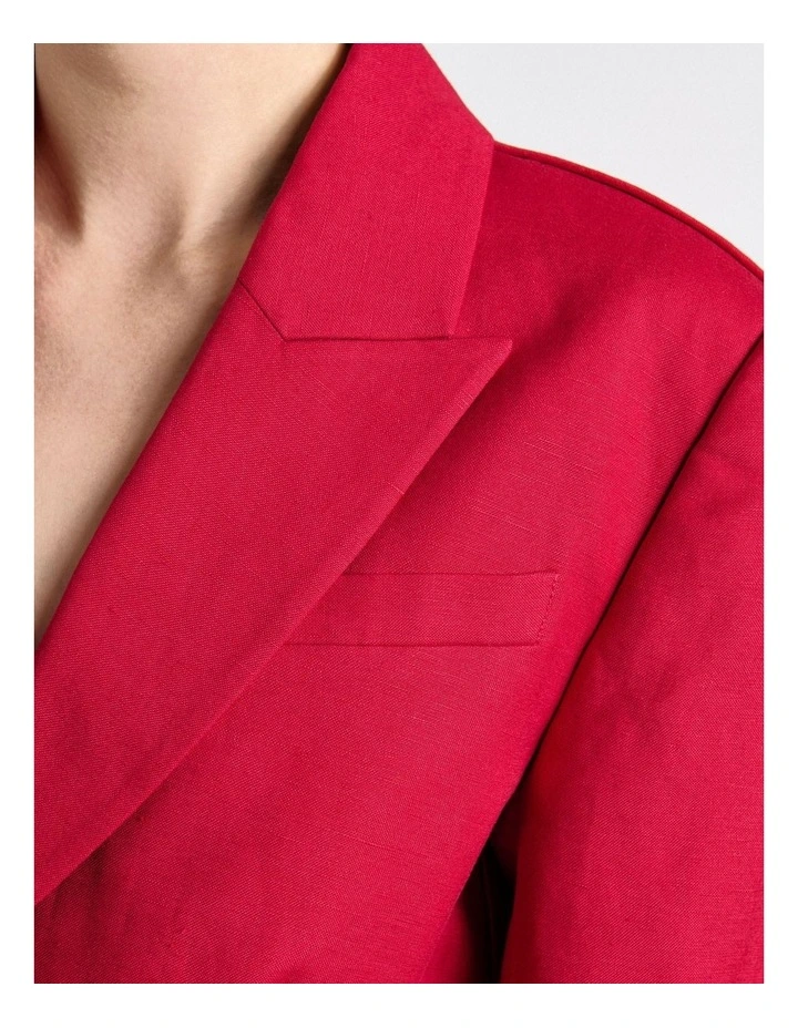 Fuchsia Linen Blend Piped Blazer in Pink image 4