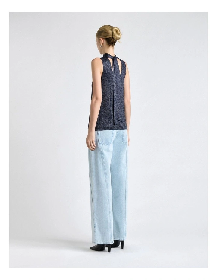 Ink Lurex Tie Neck Knit Top image 2