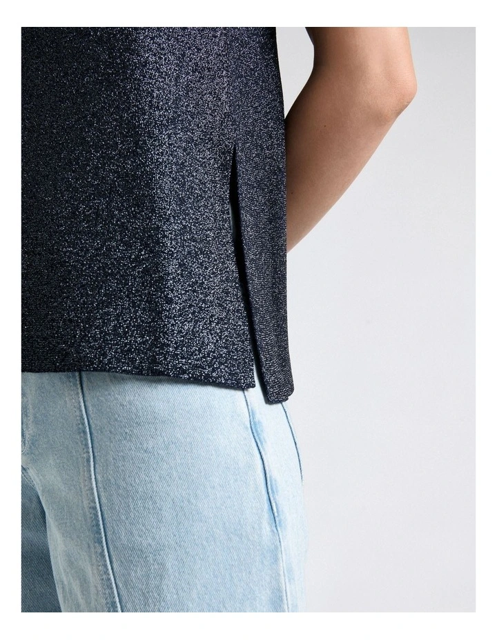 Ink Lurex Tie Neck Knit Top image 4