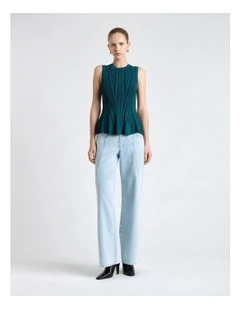 Ribbed Peplum Knit Top in Blue