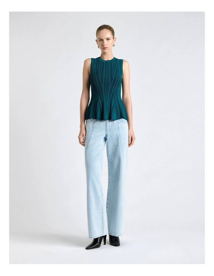 Ribbed Peplum Knit Top in Blue image 1