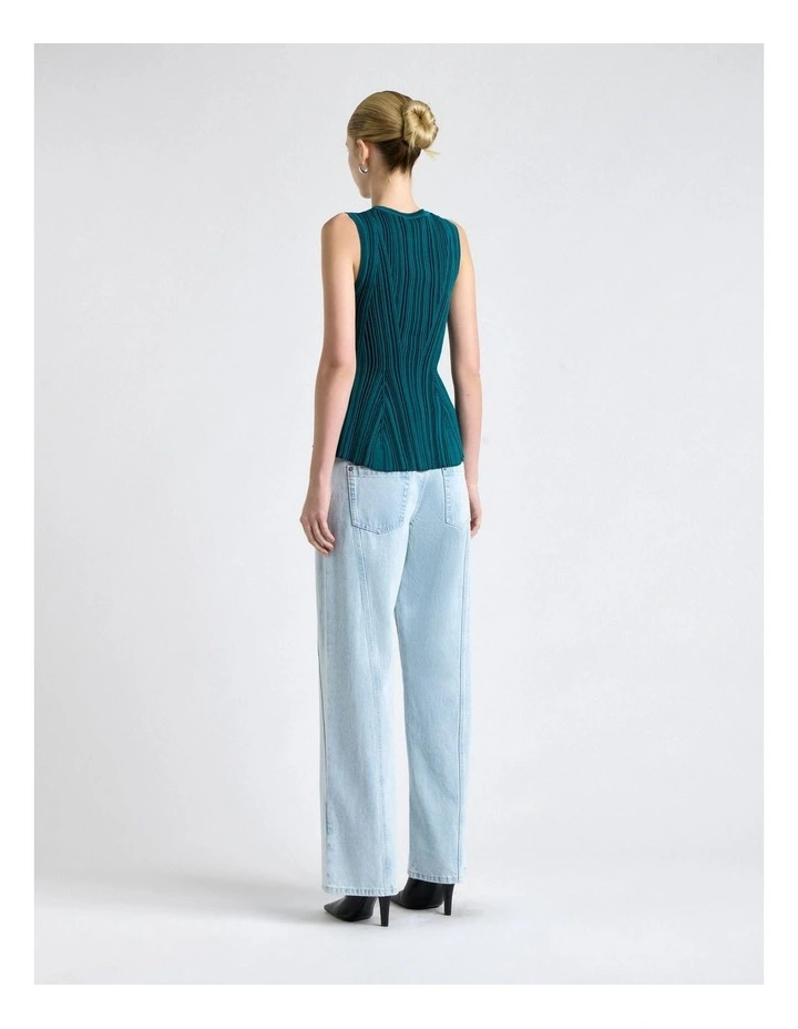 Ribbed Peplum Knit Top in Blue image 2