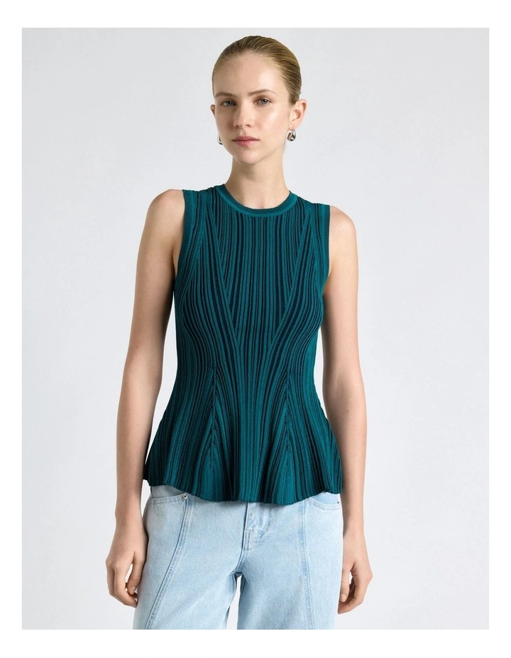 Ribbed Peplum Knit Top in Blue image 3