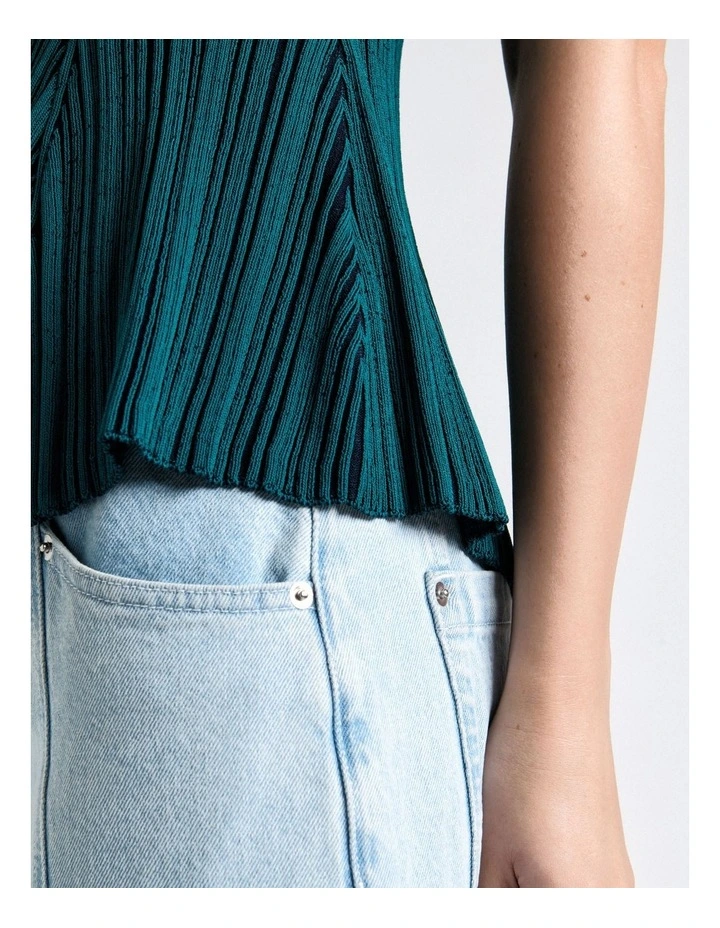 Ribbed Peplum Knit Top in Blue image 4