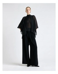 Georgette Caped Ruffle Blouse in Black