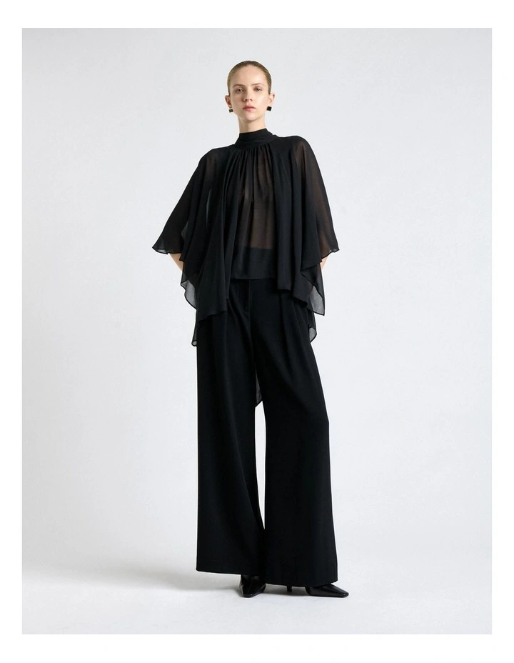 Georgette Caped Ruffle Blouse in Black image 1