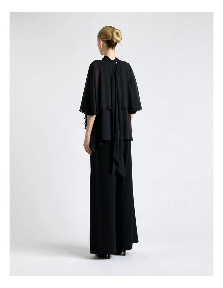 Georgette Caped Ruffle Blouse in Black image 2
