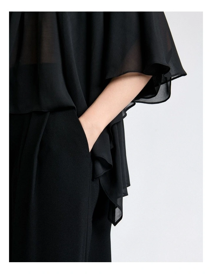 Georgette Caped Ruffle Blouse in Black image 4