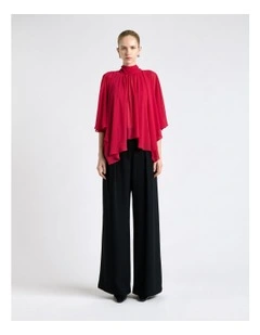 Georgette Caped Ruffle Blouse in Fuchsia