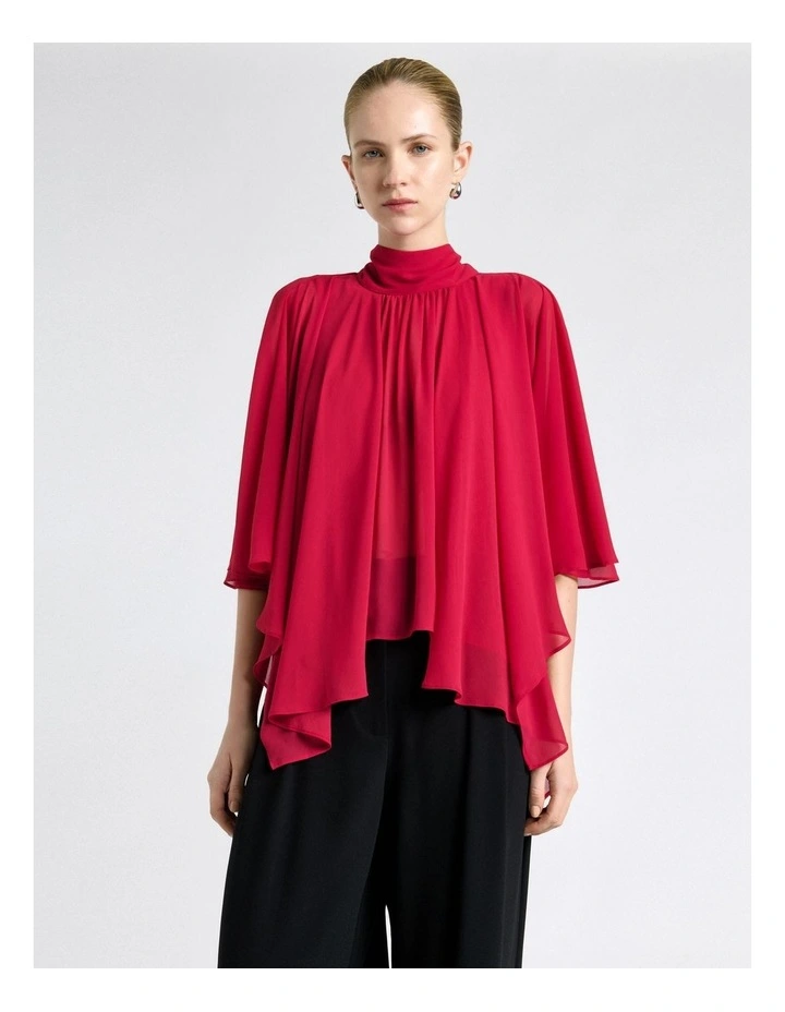 Georgette Caped Ruffle Blouse in Fuchsia image 3