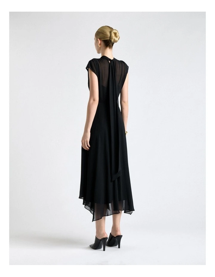 Georgette Tie Neck Midi Dress in Black image 2