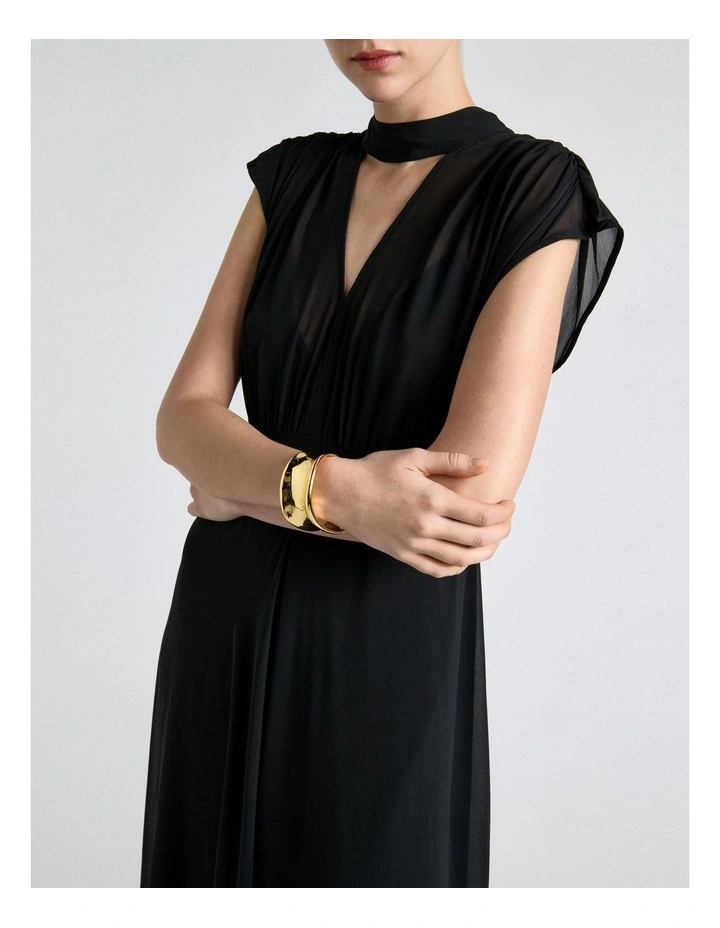 Georgette Tie Neck Midi Dress in Black image 4