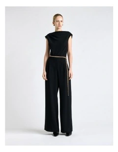 Recycled Crepe Chain Belt Jumpsuit in Black