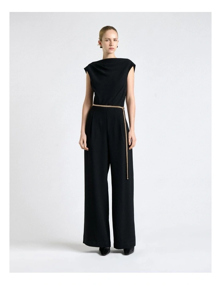 Recycled Crepe Chain Belt Jumpsuit in Black image 1