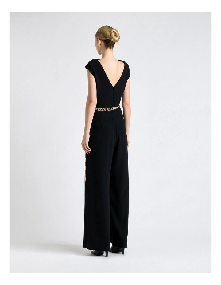 Recycled Crepe Chain Belt Jumpsuit in Black image 2