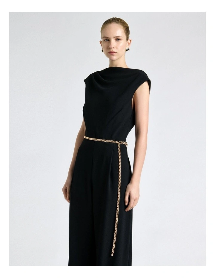 Recycled Crepe Chain Belt Jumpsuit in Black image 3