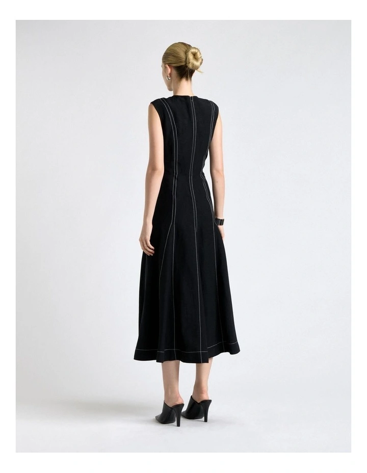 Viscose Blend Topstitched Midi Dress in Black image 2