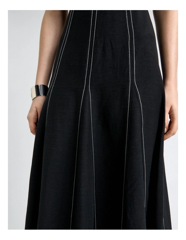 Viscose Blend Topstitched Midi Dress in Black image 4
