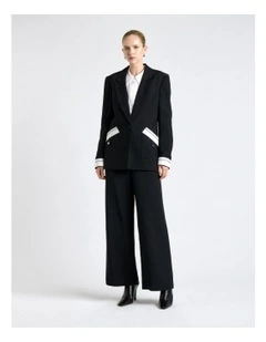 Viscose Blend Waistband Detail Patch Pocket Blazer in Black