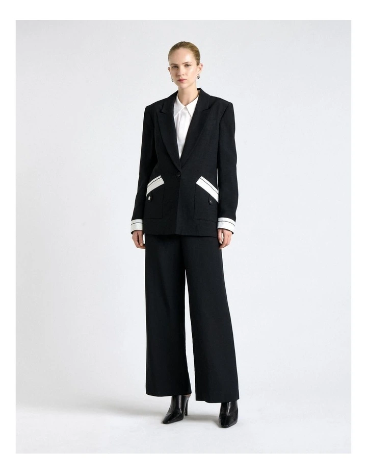 Viscose Blend Waistband Detail Patch Pocket Blazer in Black image 1