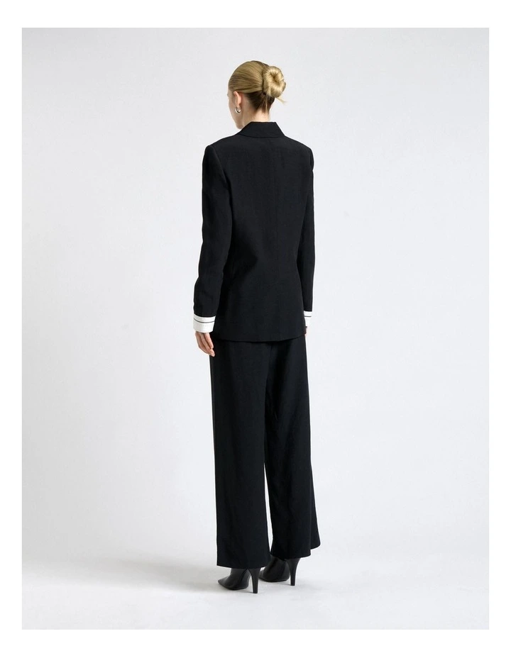 Viscose Blend Waistband Detail Patch Pocket Blazer in Black image 2