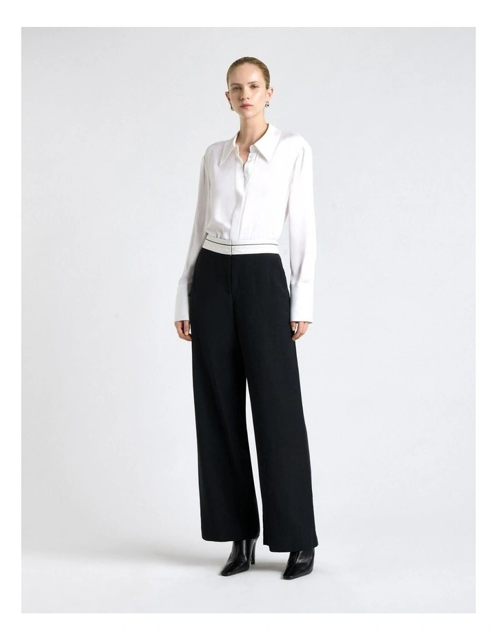 Viscose Blend Waistband Detail Straight Leg Pant in Black image 1