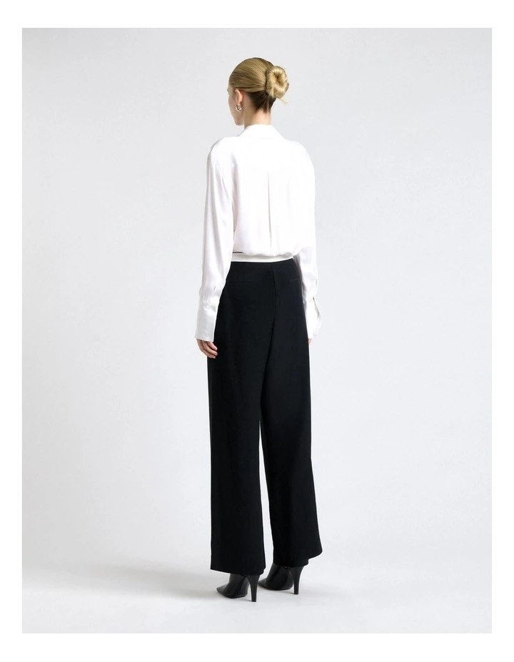 Viscose Blend Waistband Detail Straight Leg Pant in Black image 2