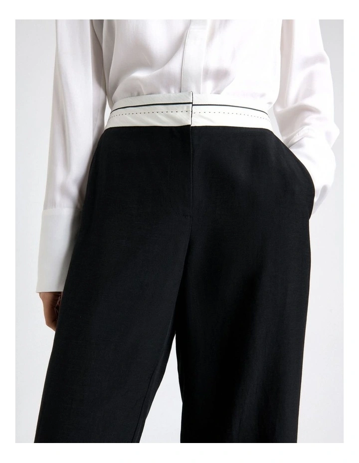 Viscose Blend Waistband Detail Straight Leg Pant in Black image 4
