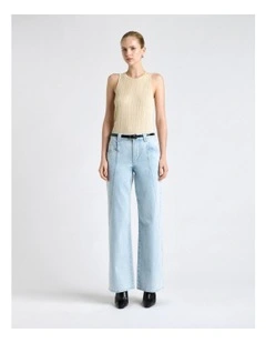 Metallic Pointelle and Rib Knit Tank in Light Gold