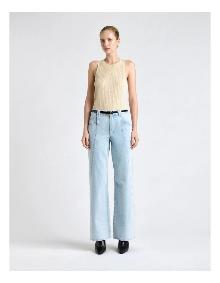 Metallic Pointelle and Rib Knit Tank in Light Gold image 1