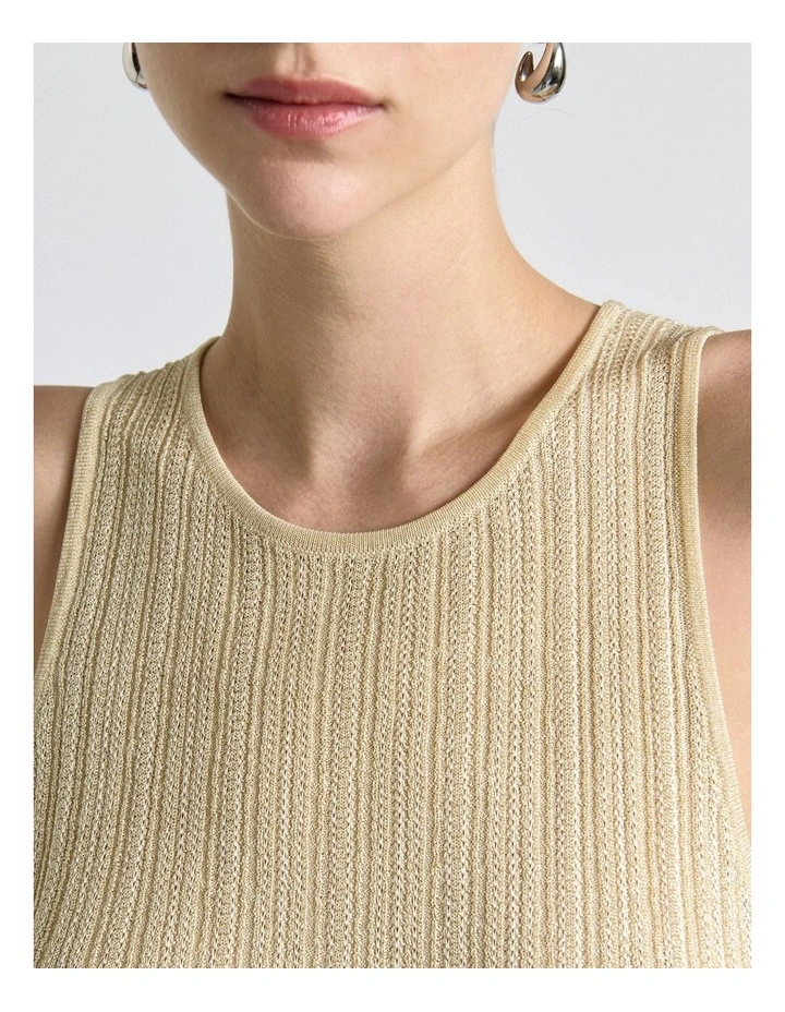 Metallic Pointelle and Rib Knit Tank in Light Gold image 4