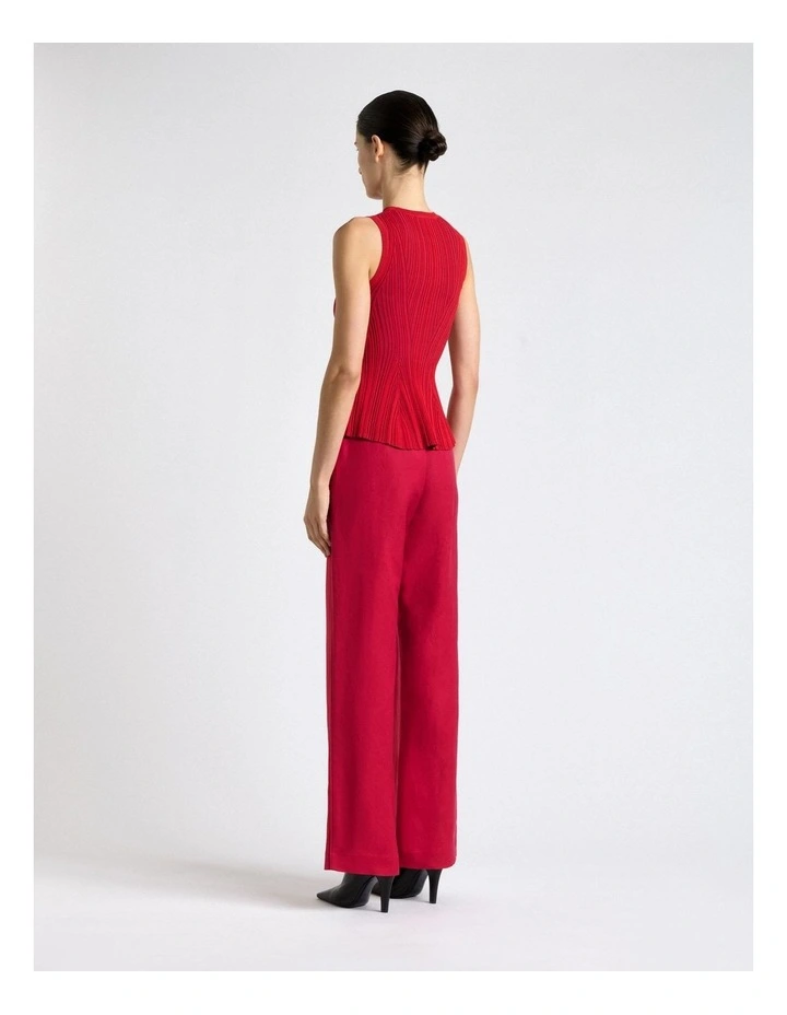 Red Two Tone Ribbed Peplum Knit Top image 2