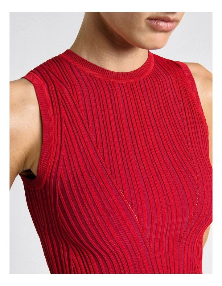 Red Two Tone Ribbed Peplum Knit Top image 4