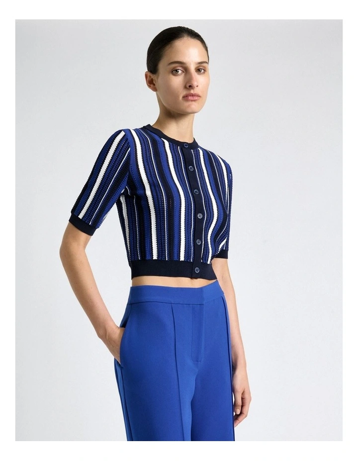 Cobalt Textured Stripe Short Sleeve Cardigan image 3