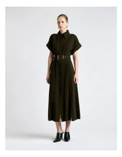 Viscose Twill Pin Tuck Midi Dress